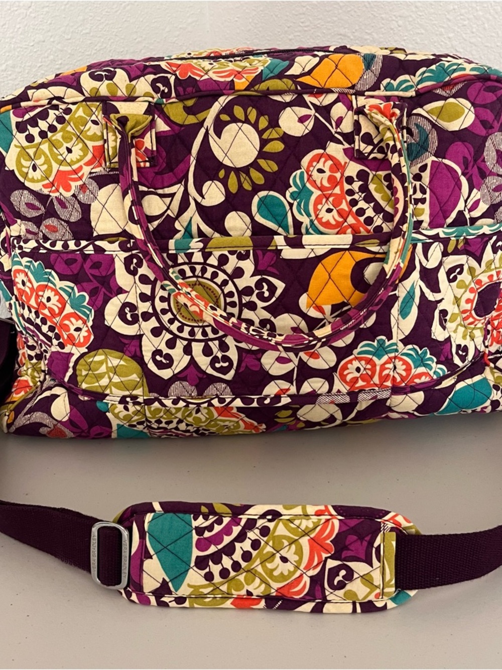 Vera Bradley Purple Floral Quilted Travel Bag with Removable Strap